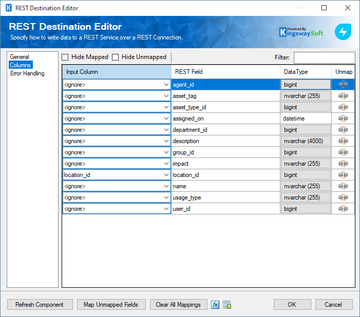 Freshservice Destination component - Columns.png